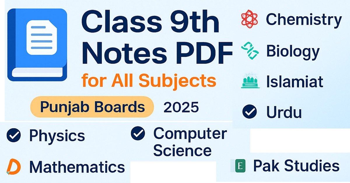Class 9th Notes PDF – All Subjects | Punjab Boards 2025